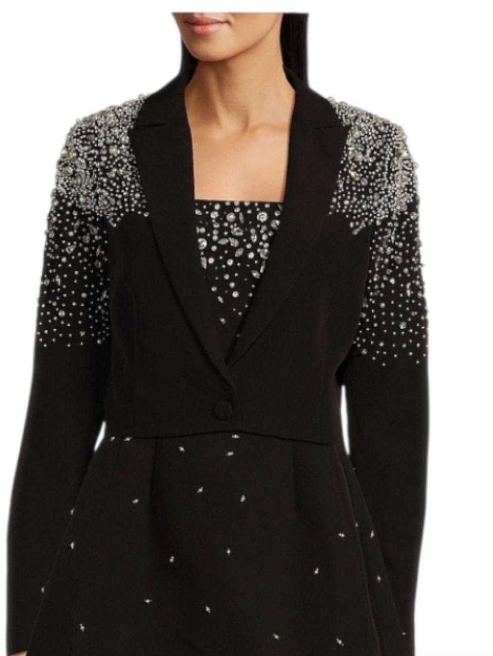 NWT Muse By Marchesa Moonflower Beaded Cropped Blazer Black sz 14